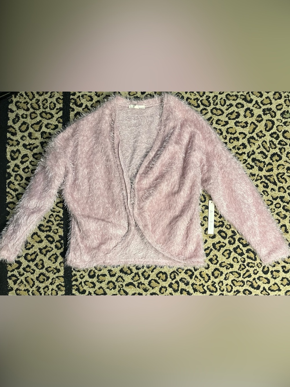 Another Reason Womens M Blush Pink Fuzzy Eyelash Open Front Cardigan NWT